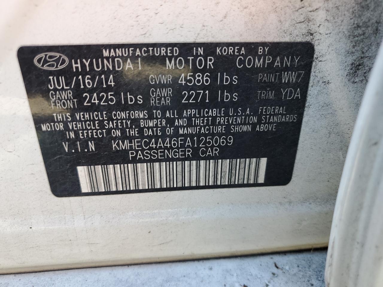 2015 Hyundai Sonata Hybrid VIN: KMHEC4A46FA125069 Lot: 62871975