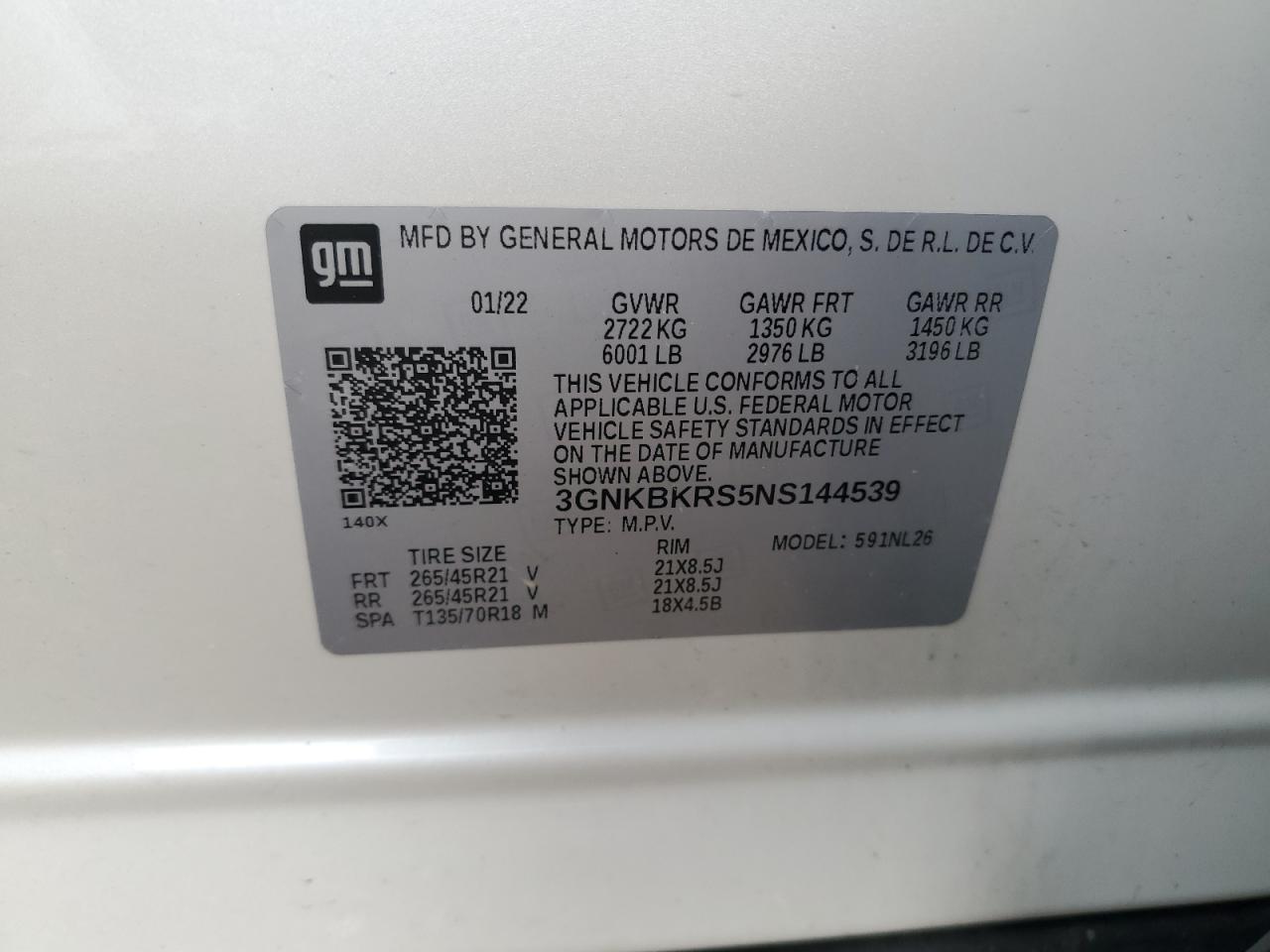 2022 Chevrolet Blazer Rs VIN: 3GNKBKRS5NS144539 Lot: 61398865