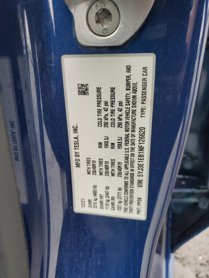 2022 Tesla Model 3 VIN: 5YJ3E1EB1NF126620 Lot: 60645435