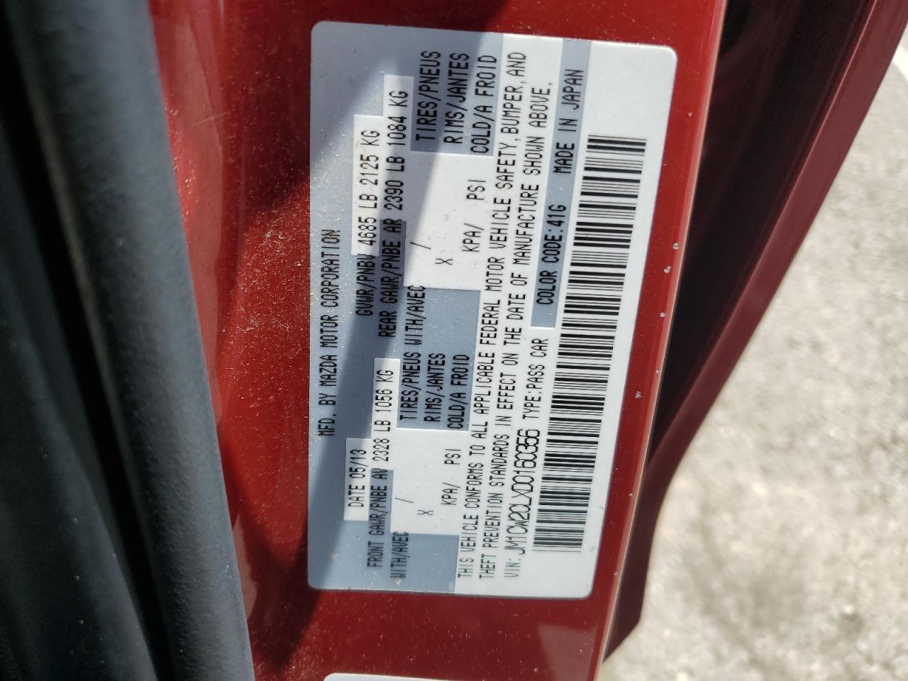 2013 Mazda 5 VIN: JM1CW2CLXD0160356 Lot: 61508955