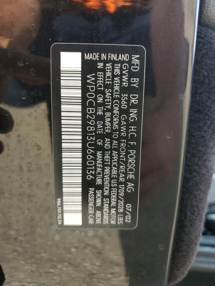 2003 Porsche Boxster S VIN: WP0CB29813U660136 Lot: 61366155