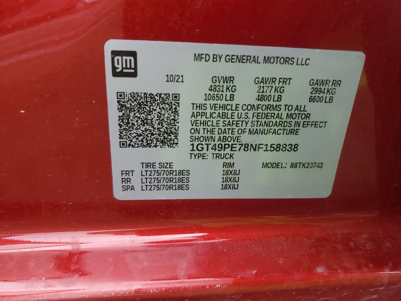 2022 GMC Sierra K2500 At4 VIN: 1GT49PE78NF158838 Lot: 59361705