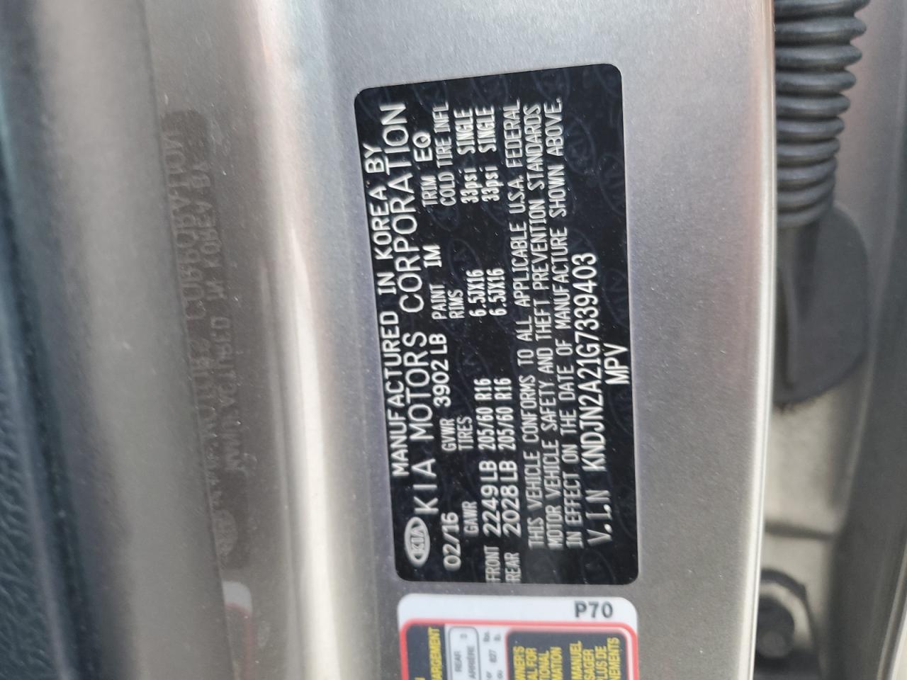 KIA SOUL 2016 VIN KNDJN2A21G7339403 zdjęcie 13