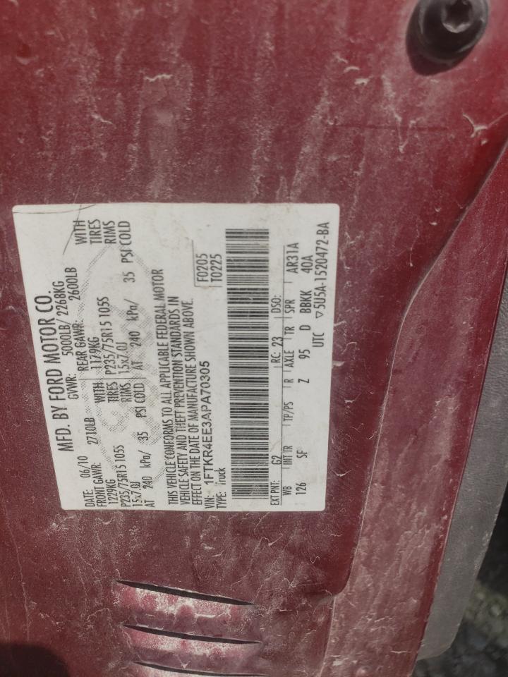 2010 Ford Ranger Super Cab VIN: 1FTKR4EE3APA70305 Lot: 61850725