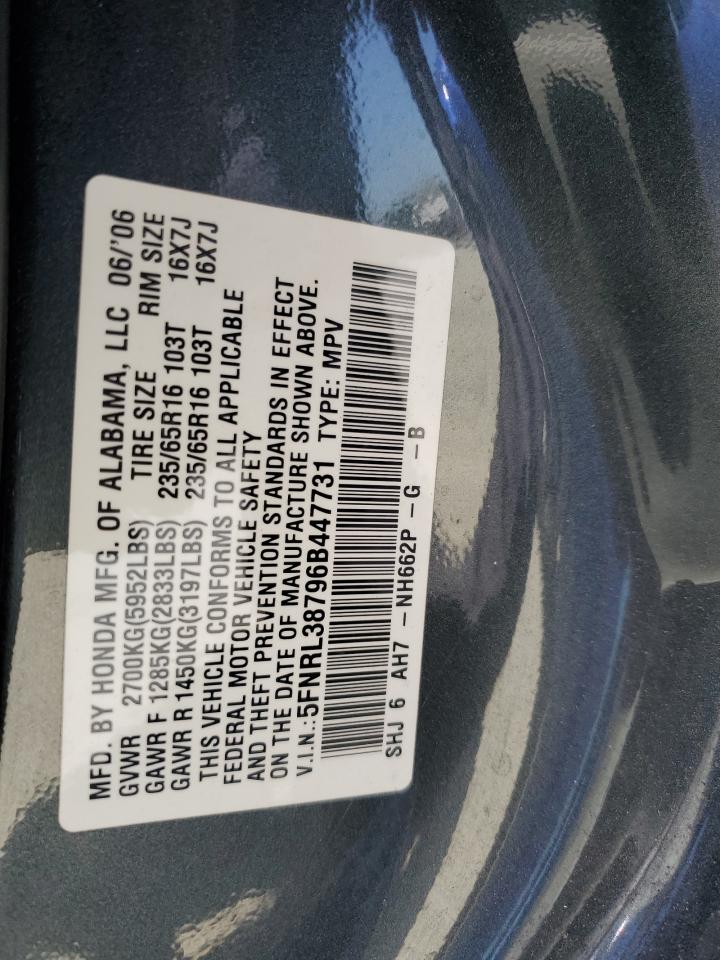 2006 Honda Odyssey Exl VIN: 5FNRL38796B447731 Lot: 62150145