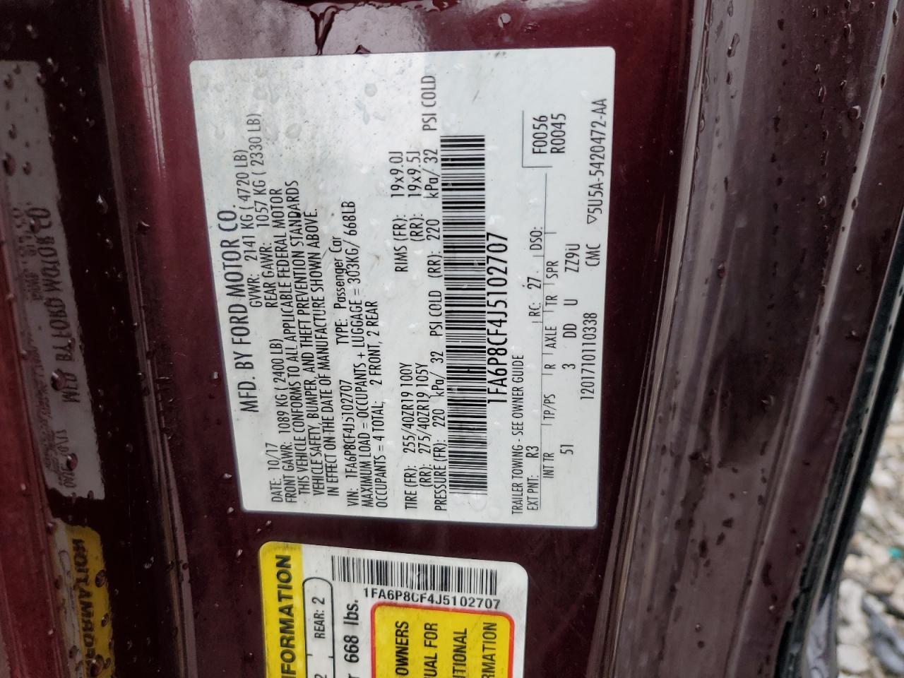 2018 Ford Mustang Gt VIN: 1FA6P8CF4J5102707 Lot: 60494725