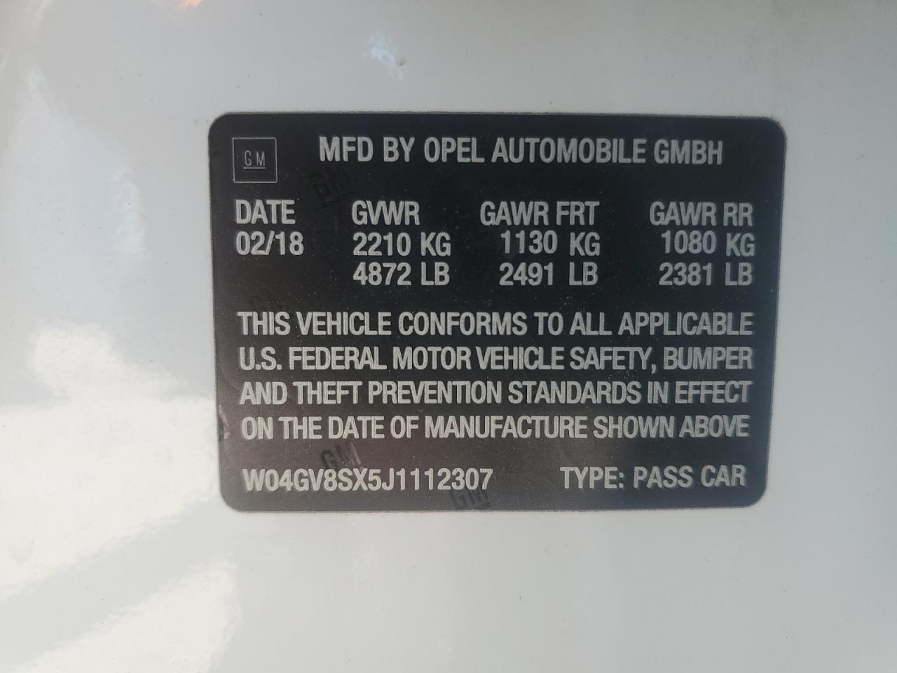 2018 Buick Regal Tourx Essence VIN: W04GV8SX5J1112307 Lot: 59946395