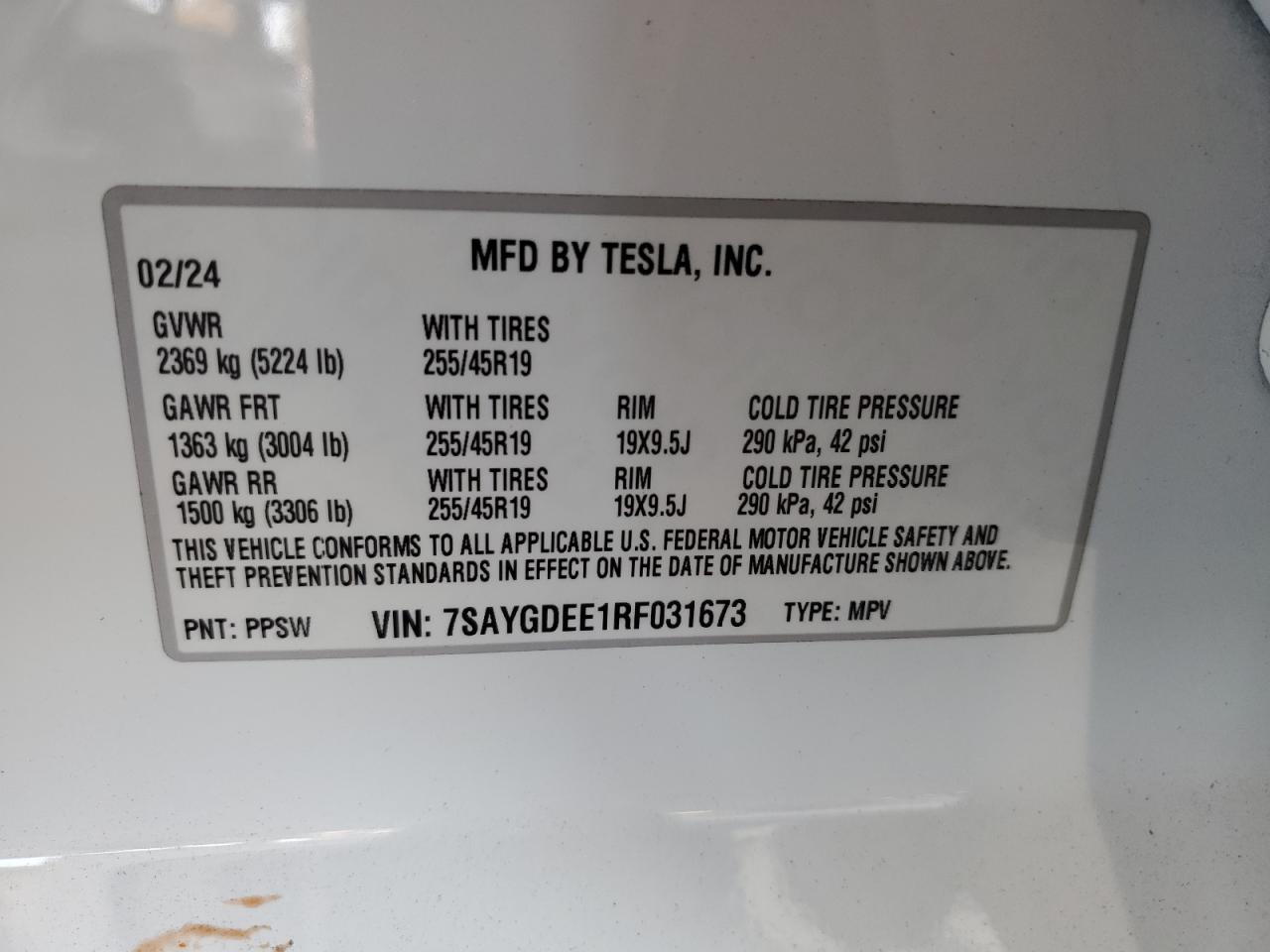 2024 Tesla Model Y VIN: 7SAYGDEE1RF031673 Lot: 62934005