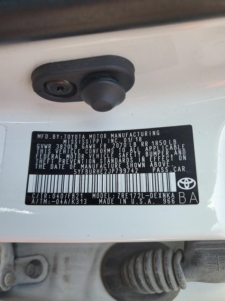 5YFBURHE2JP799742 TOYOTA COROLLA 2018