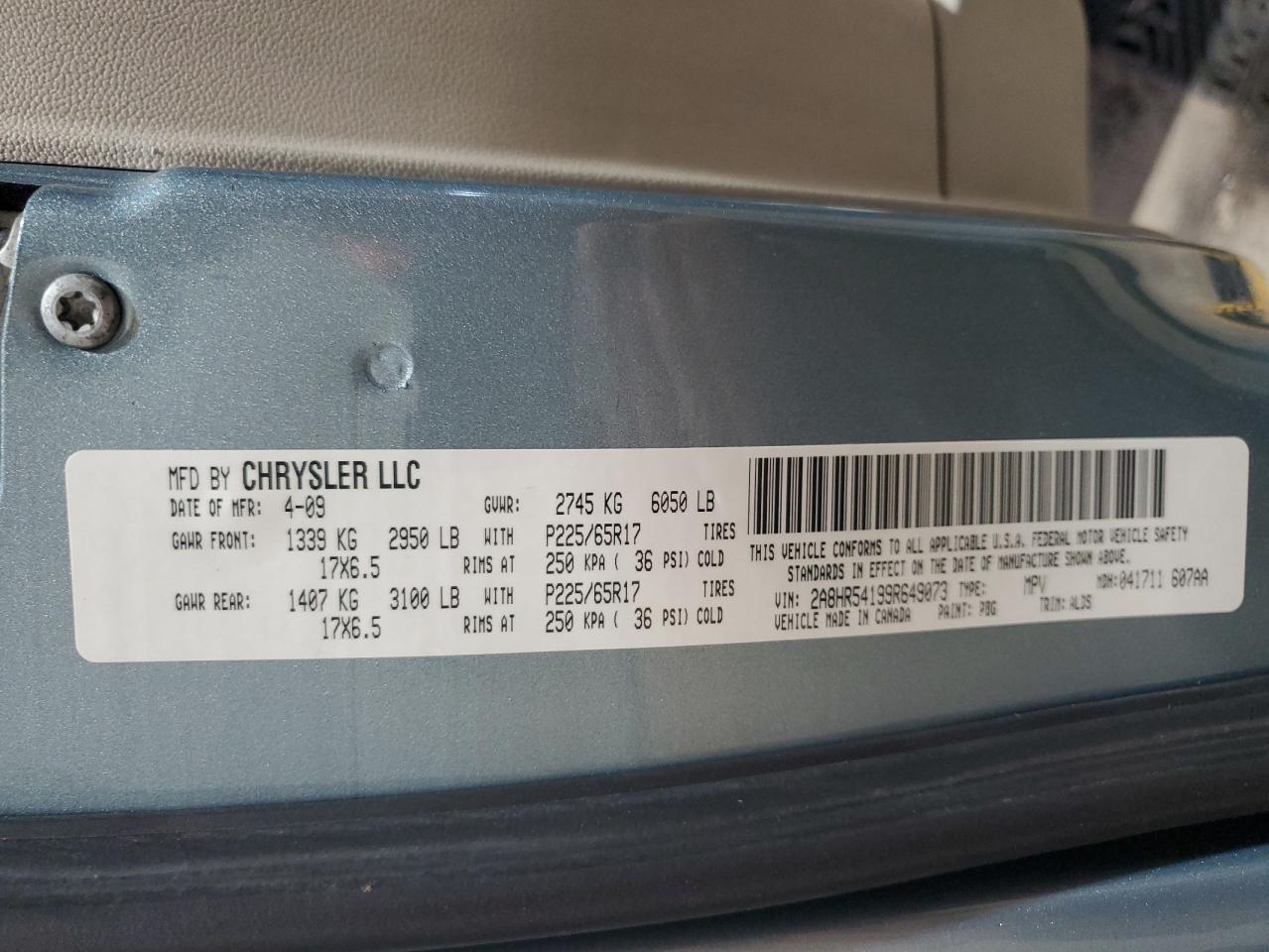 2009 Chrysler Town & Country Touring VIN: 2A8HR54199R649073 Lot: 62725645