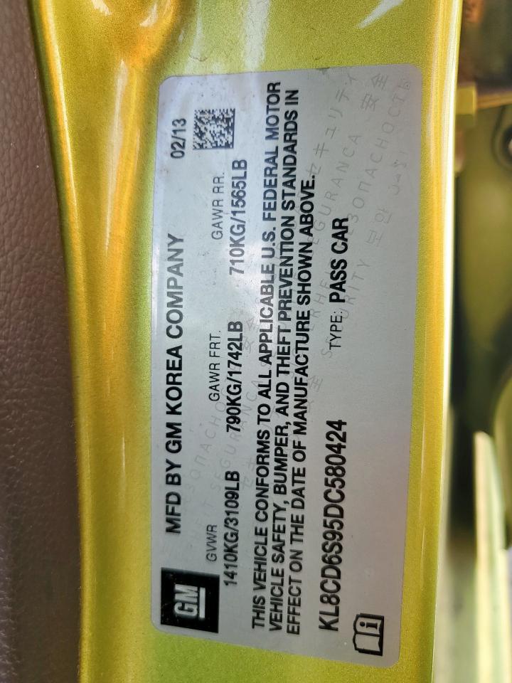 2013 Chevrolet Spark 1Lt VIN: KL8CD6S95DC580424 Lot: 61148425