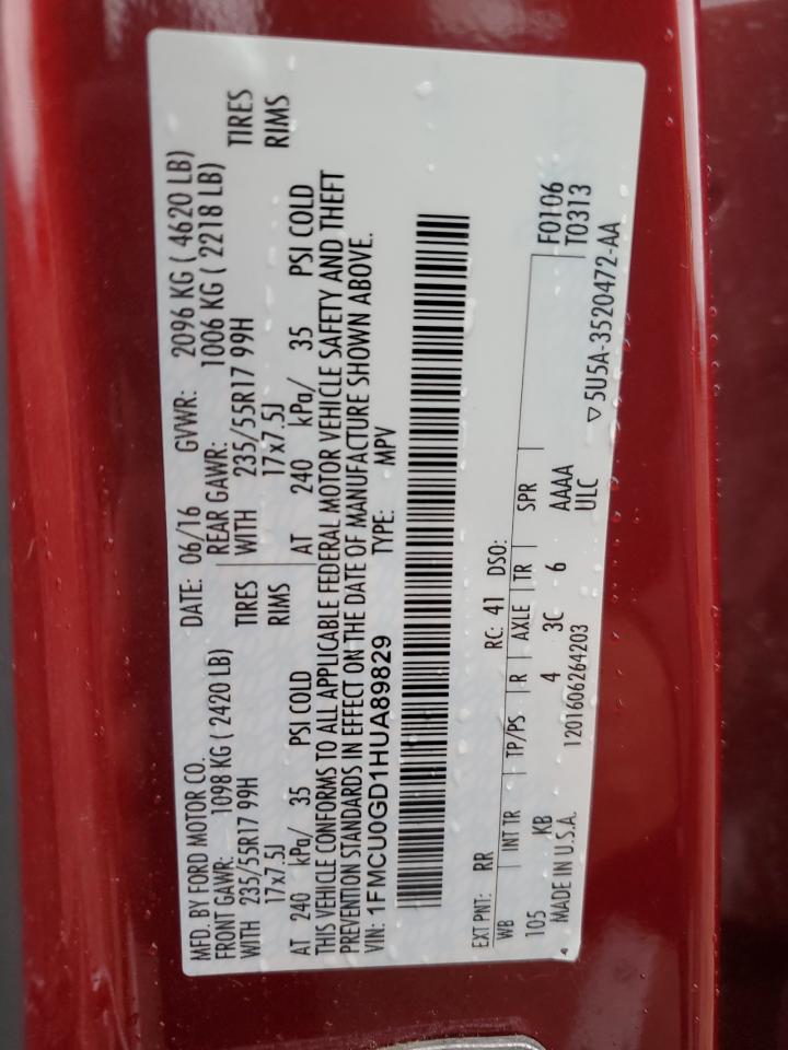 1FMCU0GD1HUA89829 FORD ESCAPE 2017