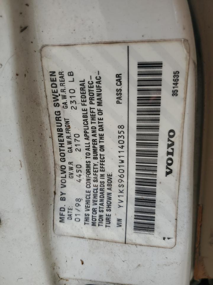 1998 Volvo S90 VIN: YV1KS9601W1140358 Lot: 62652255