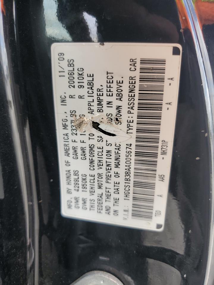 2010 Honda Accord Lx VIN: 1HGCS1B38AA005674 Lot: 60816435