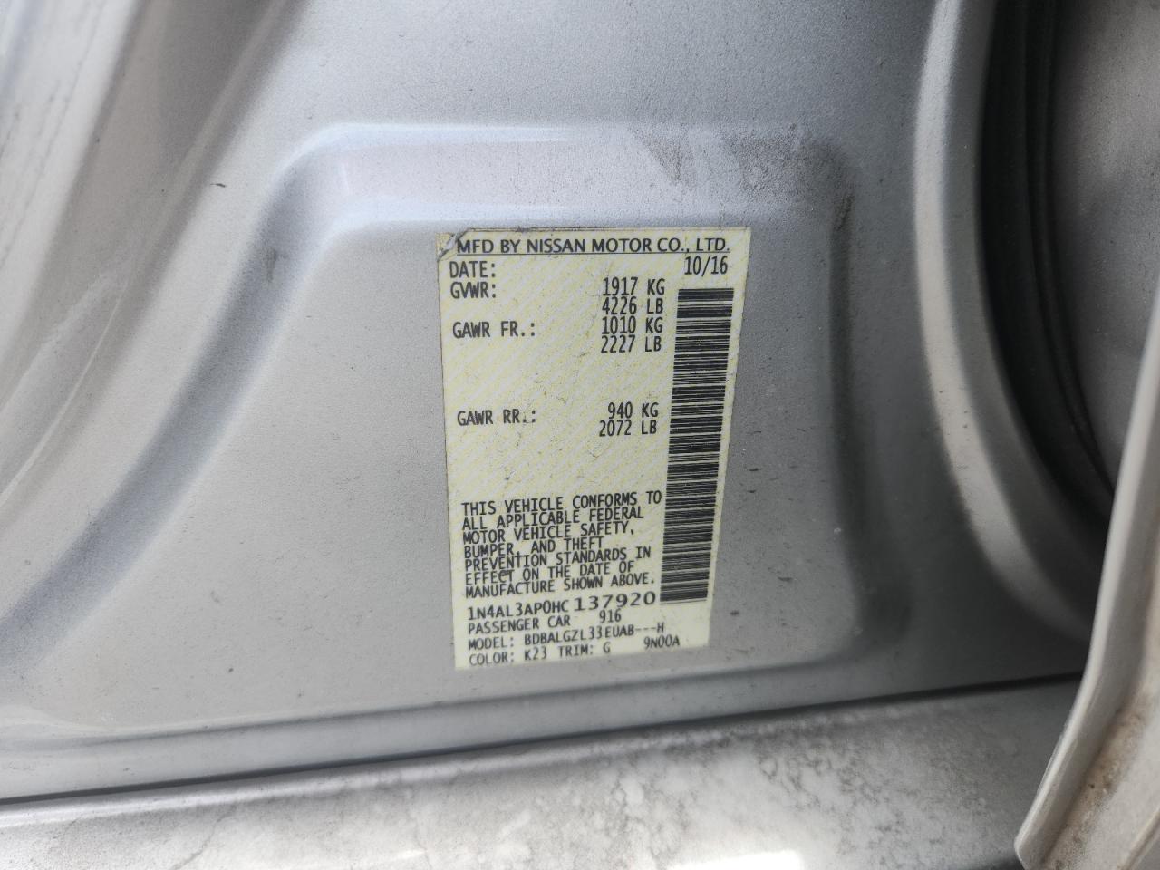 1N4AL3AP0HC137920 NISSAN ALTIMA 2017