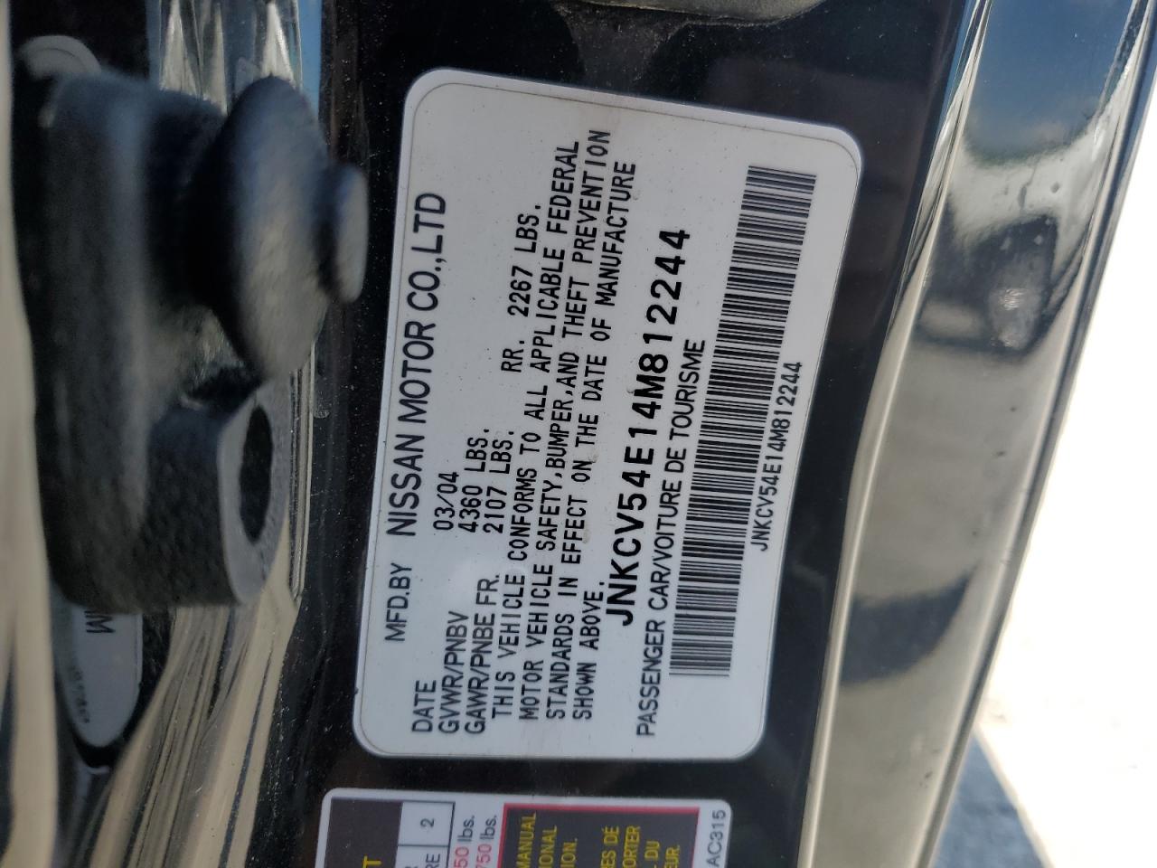 2004 Infiniti G35 VIN: JNKCV54E14M812244 Lot: 61577585