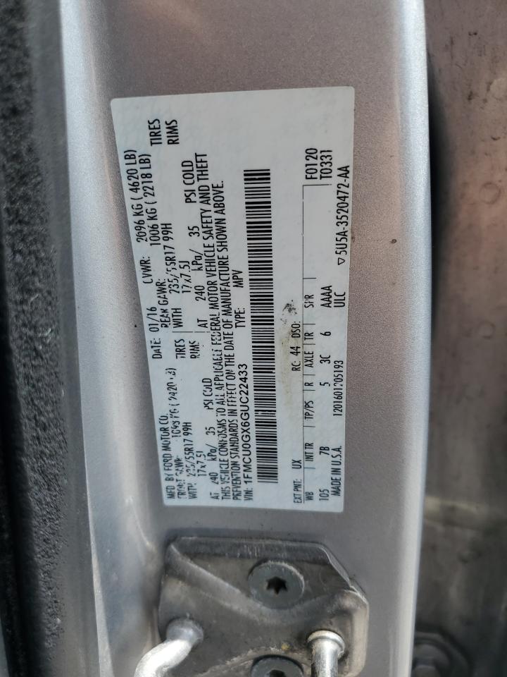 2016 Ford Escape Se VIN: 1FMCU0GX6GUC22433 Lot: 63059755