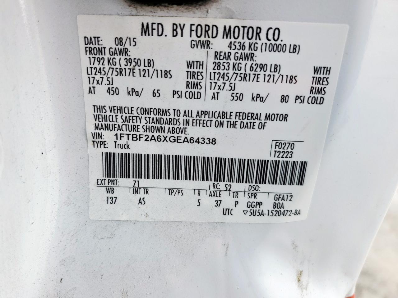 1FTBF2A6XGEA64338 FORD F250 2016