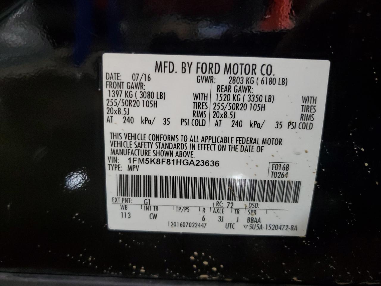 1FM5K8F81HGA23636 FORD EXPLORER 2017