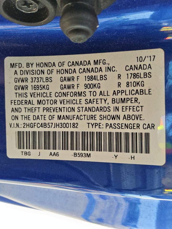 2HGFC4B57JH300182 HONDA CIVIC 2018
