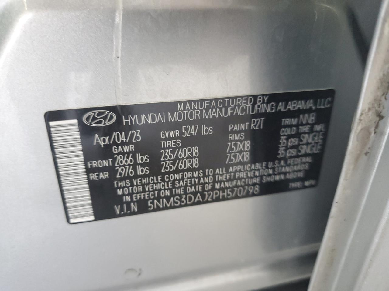 2023 Hyundai Santa Fe Sel Premium VIN: 5NMS3DAJ2PH570798 Lot: 62667615