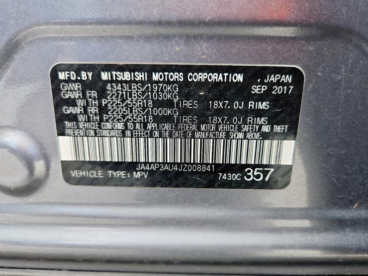 2018 Mitsubishi Outlander Sport Es VIN: JA4AP3AU4JZ008841 Lot: 62871525