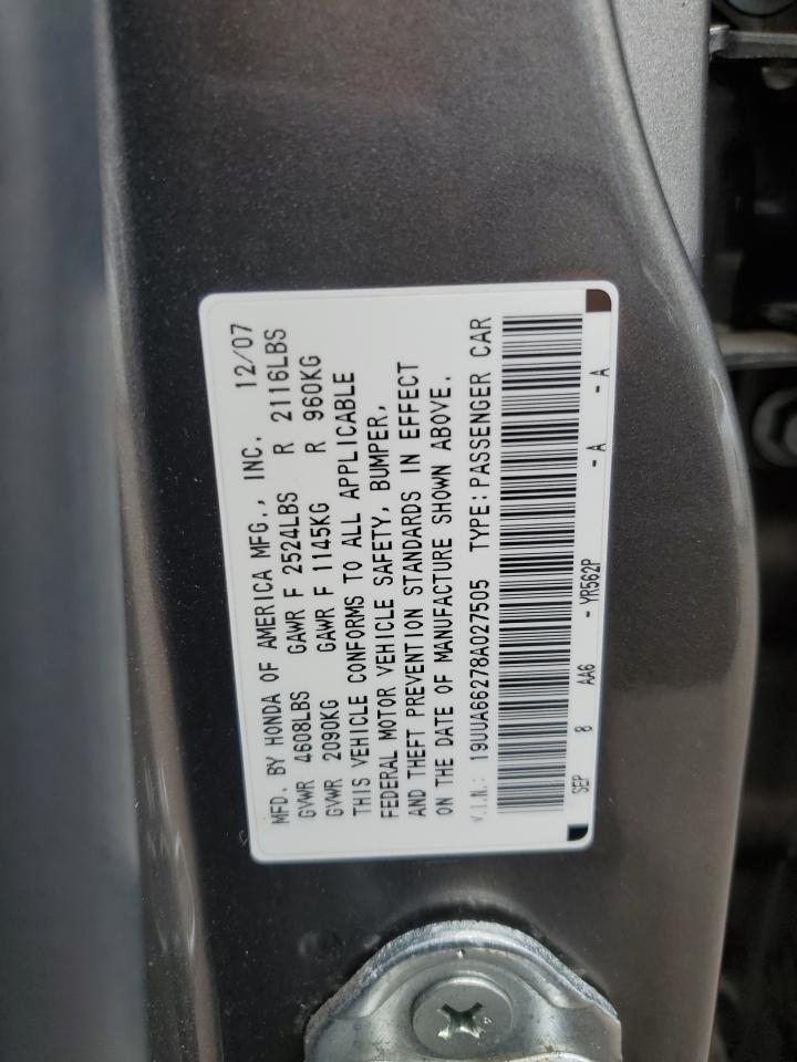 2008 Acura Tl VIN: 19UUA66278A027505 Lot: 62794925