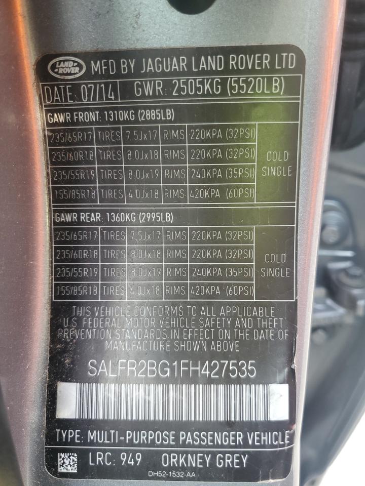 2015 Land Rover Lr2 Base/Hse VIN: SALFR2BG1FH427535 Lot: 61400275