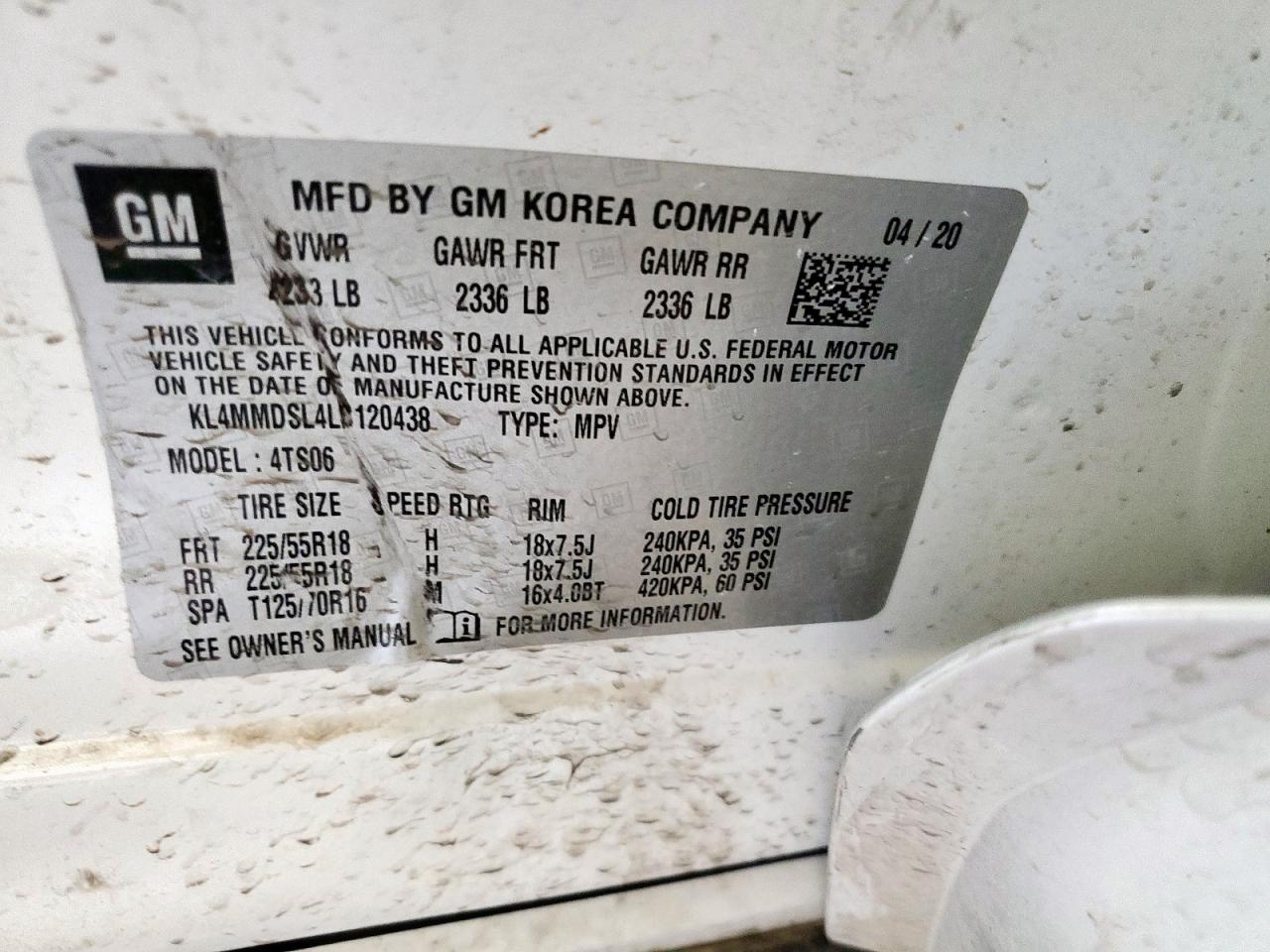 2020 Buick Encore Gx Select VIN: KL4MMDSL4LB120438 Lot: 59784515