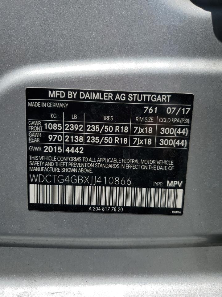 2018 Mercedes-Benz Gla 250 4Matic VIN: WDCTG4GBXJJ410866 Lot: 62785835