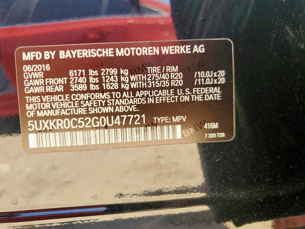 2016 BMW X5 xDrive35I VIN: 5UXKR0C52G0U47721 Lot: 61271635