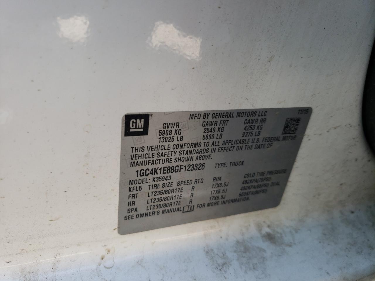 1GC4K1E88GF123326 CHEVROLET ALL Models 2016