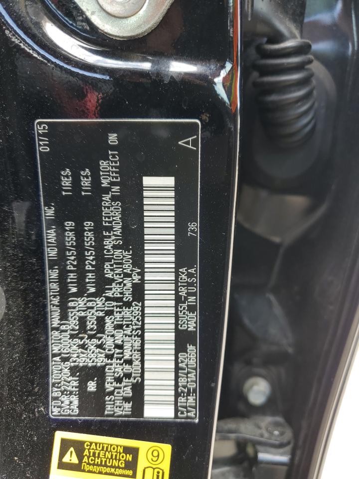 2015 Toyota Highlander Limited VIN: 5TDDKRFH6FS125992 Lot: 63055375