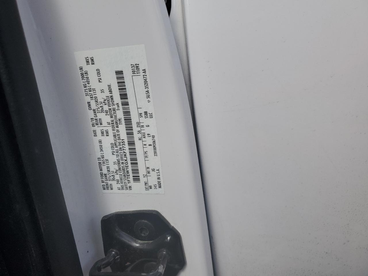 2018 Ford F150 Supercrew VIN: 1FTEW1EGXJKF77351 Lot: 62312265