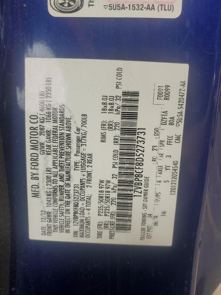 2013 Ford Mustang Gt VIN: 1ZVBP8CF8D5273731 Lot: 61597845