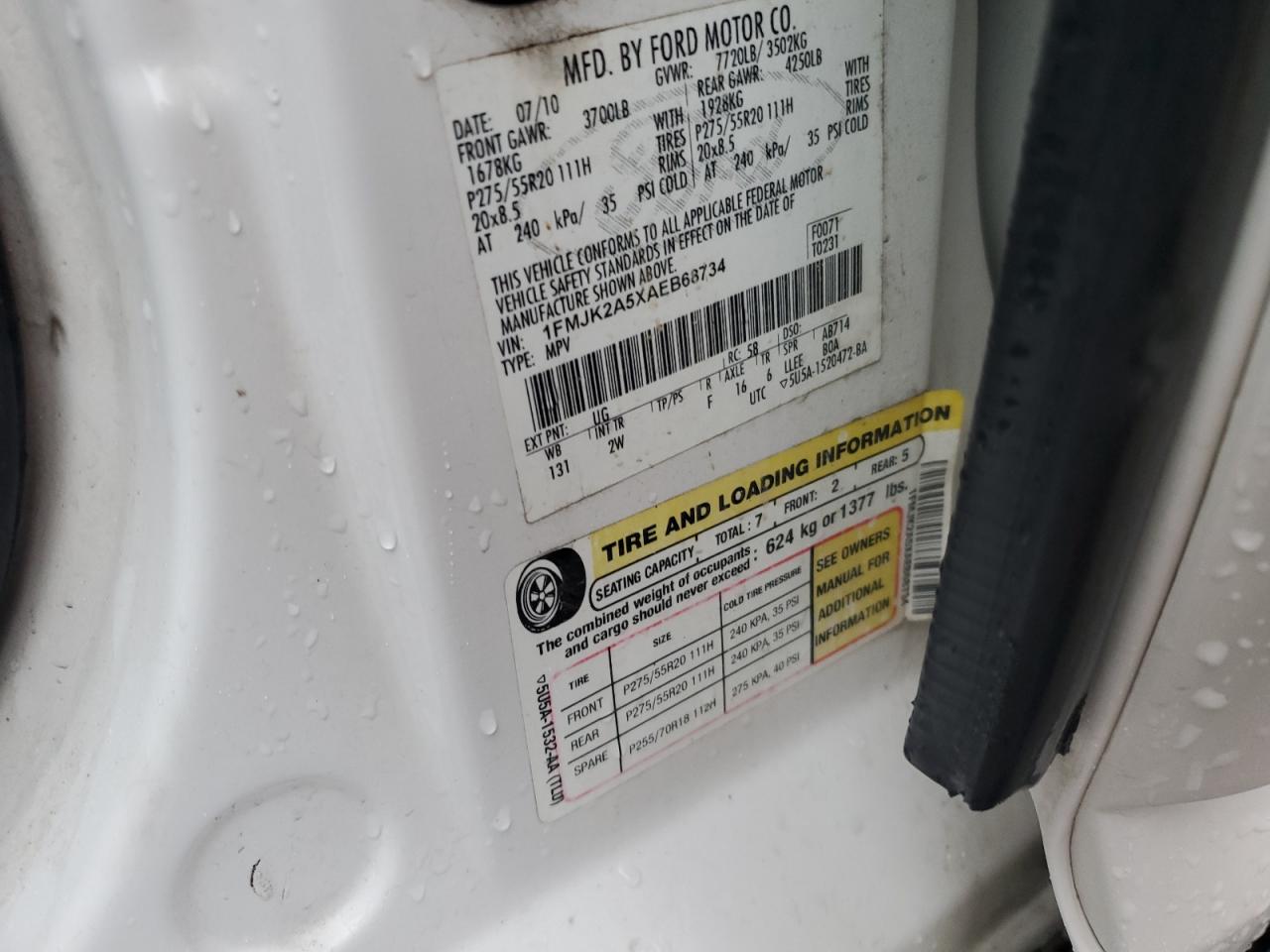 2010 Ford Expedition El Limited VIN: 1FMJK2A5XAEB68734 Lot: 58823765