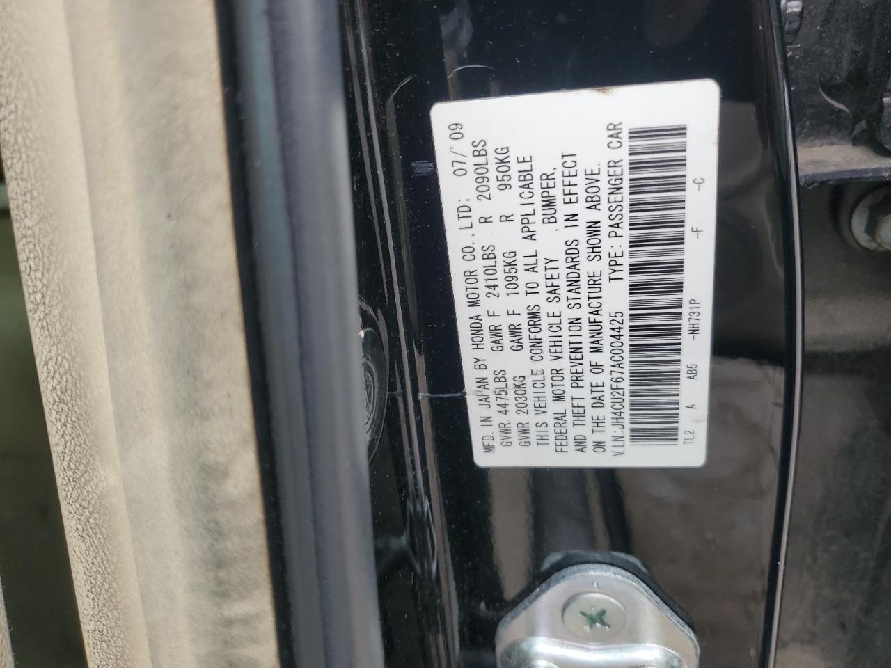 2010 Acura Tsx VIN: JH4CU2F67AC004425 Lot: 58750445
