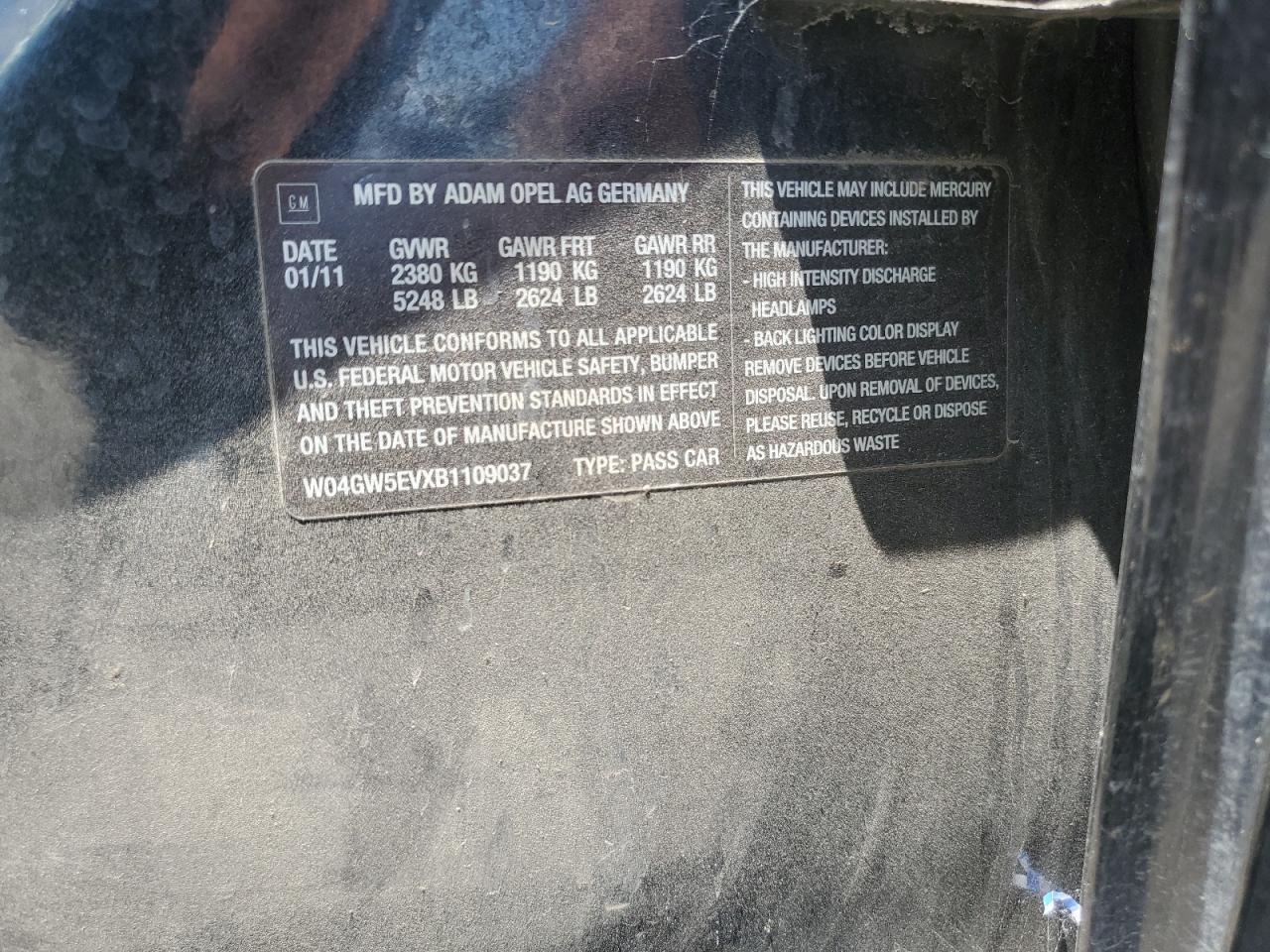 2011 Buick Regal Cxl VIN: W04GW5EVXB1109037 Lot: 59780105