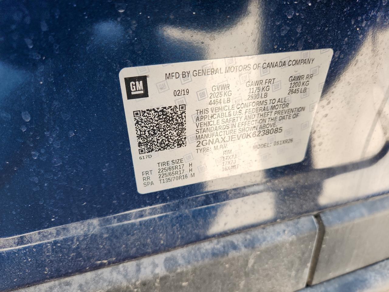 2GNAXJEV0K6238085 CHEVROLET EQUINOX 2019