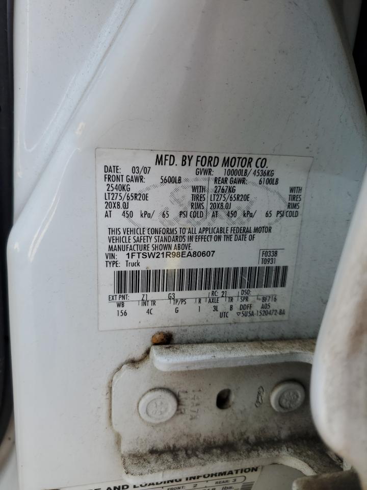 FORD F250 2008 VIN 1FTSW21R98EA80607 фото 12