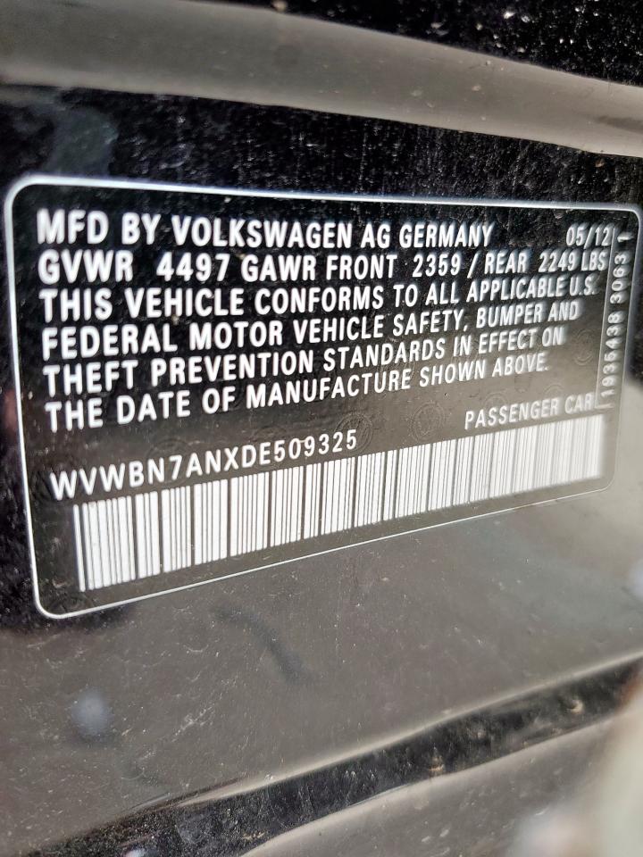 2013 Volkswagen Cc Sport VIN: WVWBN7ANXDE509325 Lot: 62687585