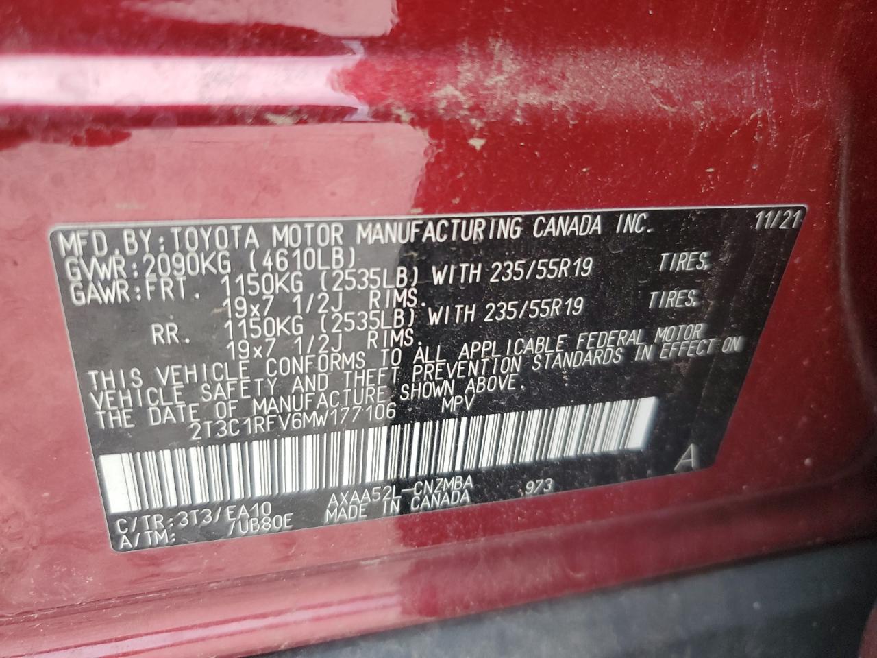 TOYOTA RAV4 2021 VIN 2T3C1RFV6MW177106 zdjęcie 14