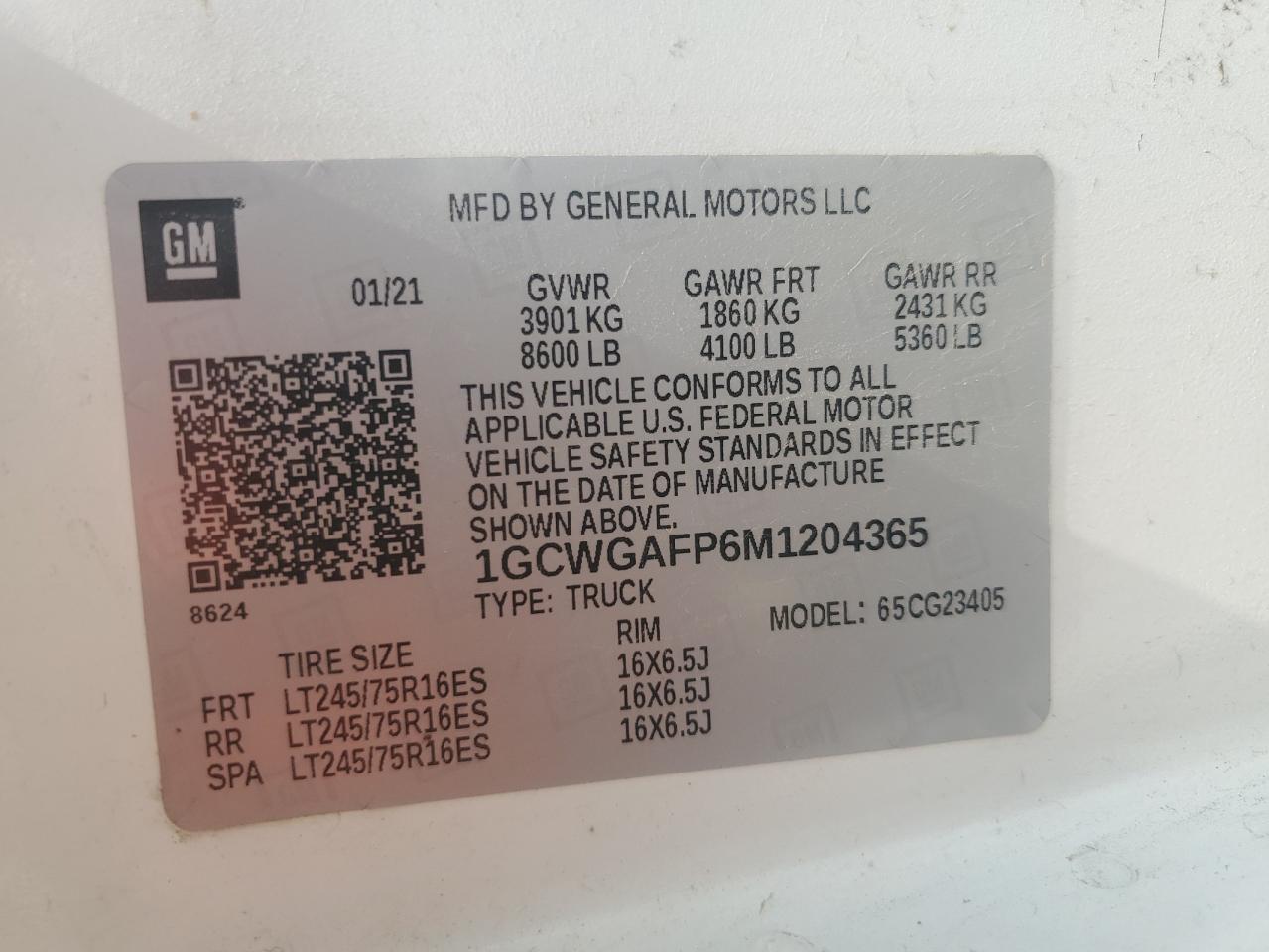 1GCWGAFP6M1204365 CHEVROLET EXPRESS 2021