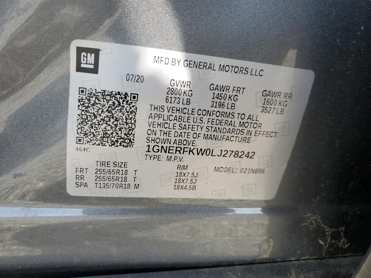 1GNERFKW0LJ278242 CHEVROLET TRAVERSE 2020