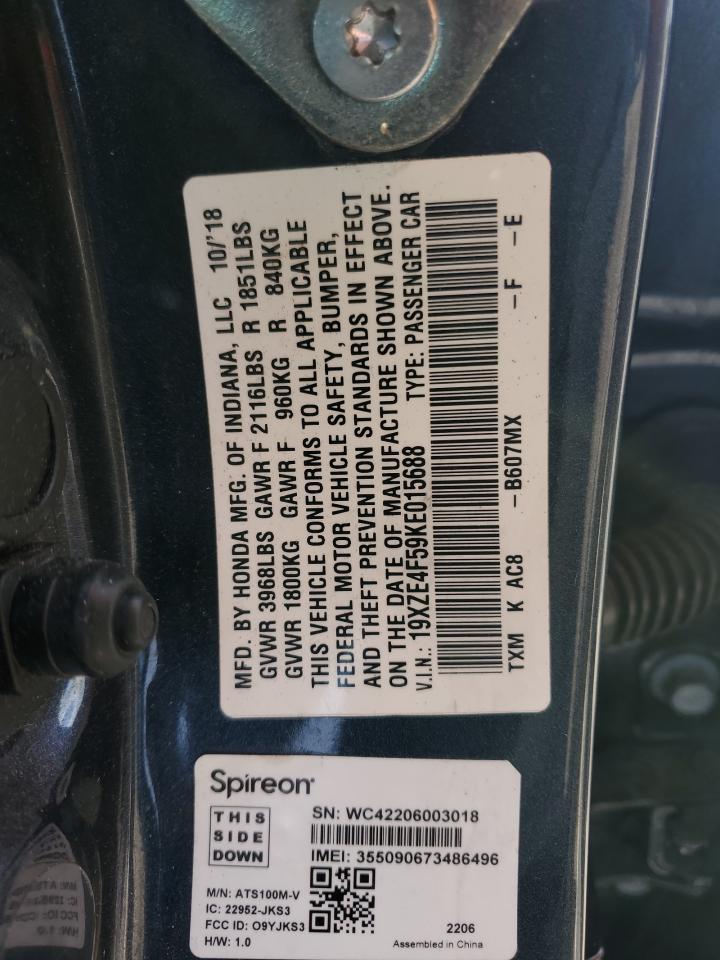 2019 Honda Insight Ex VIN: 19XZE4F59KE015688 Lot: 58933365