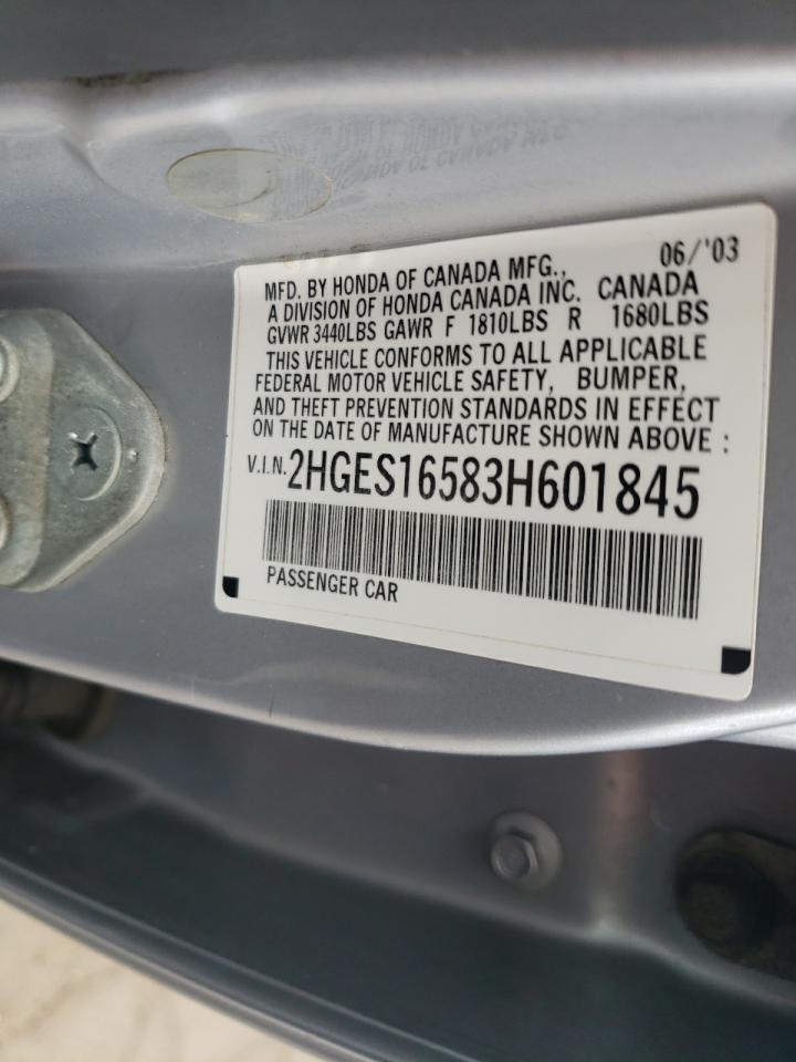 2003 Honda Civic Lx VIN: 2HGES16583H601845 Lot: 62680065