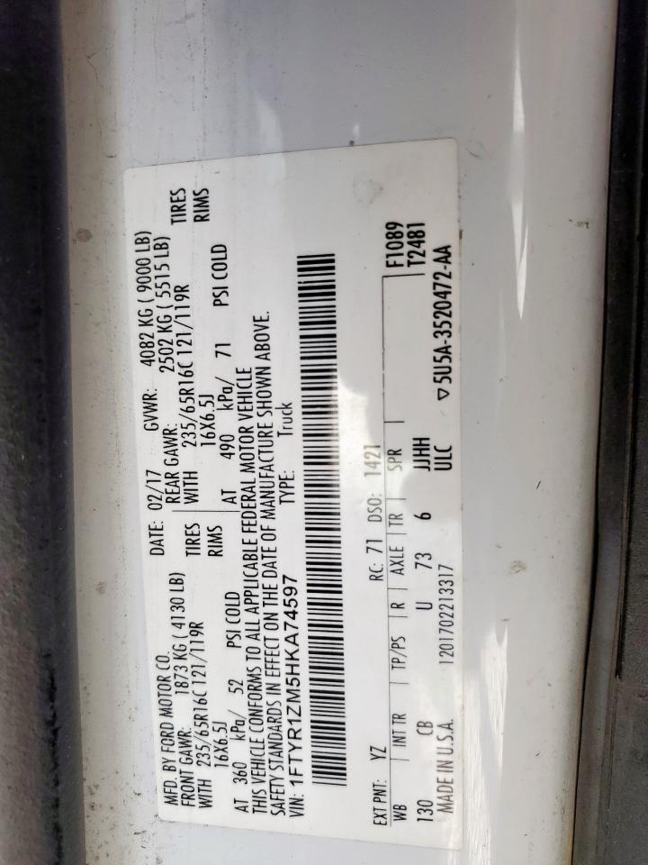 2017 Ford Transit T-250 VIN: 1FTYR1ZM5HKA74597 Lot: 61728025