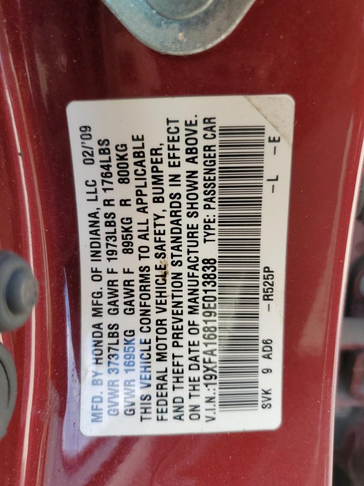 HONDA CIVIC 2009 VIN 19XFA16819E013838 photo 12