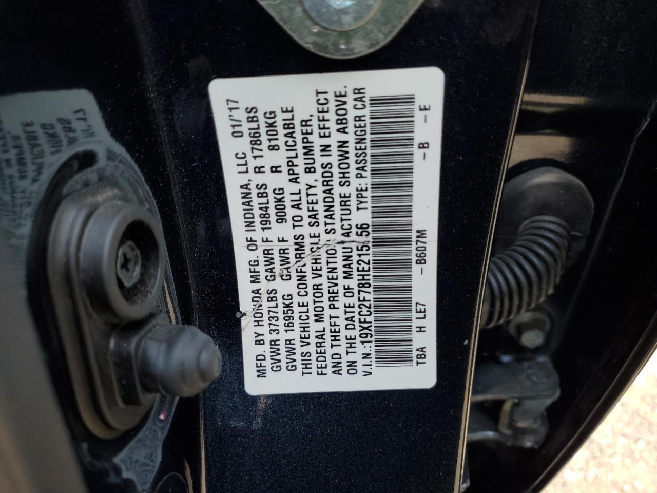 2017 Honda Civic Ex VIN: 19XFC2F78HE215856 Lot: 61808225