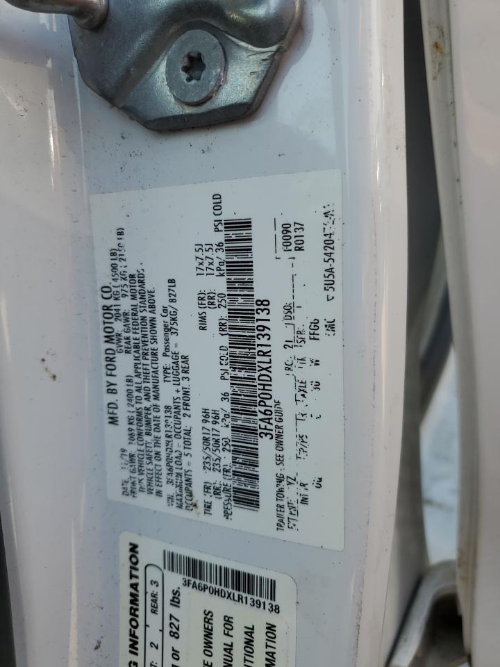 2020 Ford Fusion Se VIN: 3FA6P0HDXLR139138 Lot: 62575175